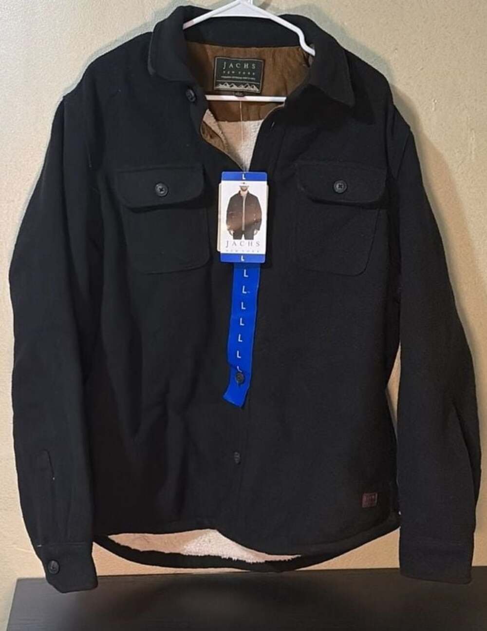 Jachs New York Men's Wool Blend Sherpa Lined Shirt Jacket Black Size L